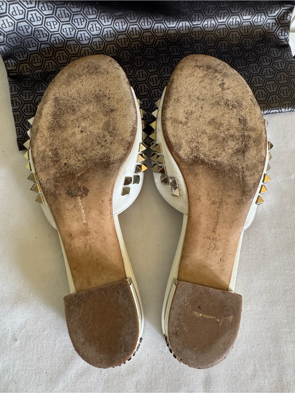 PHILIPPE PLEIN While Leather Studded Sandals 8.5 - Picture 7 of 8